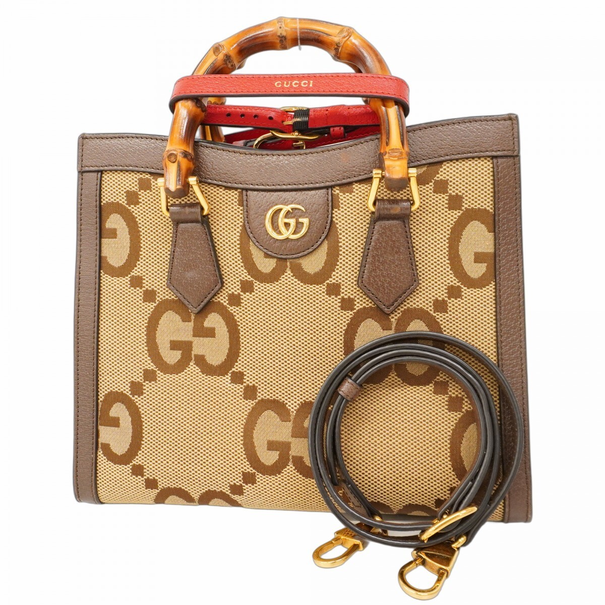 GUCCI Bamboo Jumbo GG Canvas Handbag with Gold Hardware 660195 213387