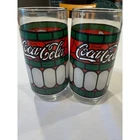 Vintage Coca Cola Tiffany Style Stained Glass Glasses Frosted Tumblers Set of 2