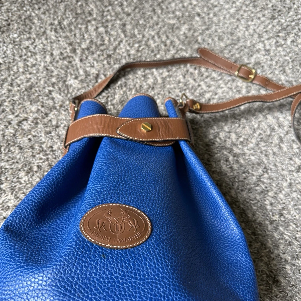 Bolso Bandolera Didier Lamarthe Cuero Guijarro Cubo Azul Marrón De Colección Foto 2 de 4