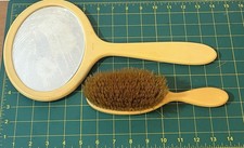 Vintage Yellow Pyralin Celluloid Hair Brush  14" Mirror - Antique Vanity Items