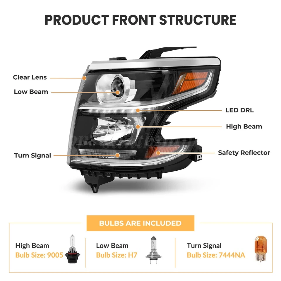 For 2015-2020 Chevy Tahoe Suburban 16-19 3500HD Black Projector Headlights 15-20 Foto 3 de 4