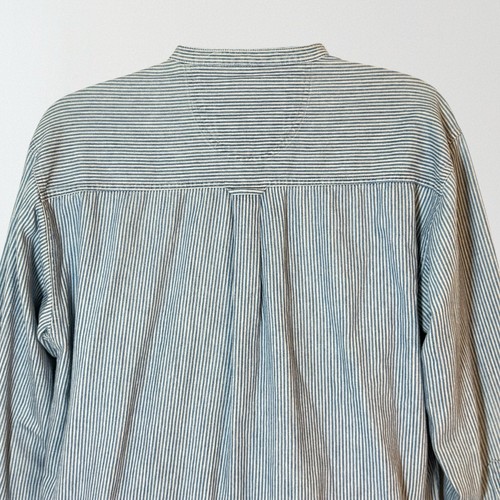 Coliseum Pin Stripe Blue Denim Shirt M Mens Collarless Long Sleeve Preppy Beach - Picture 3 of 9