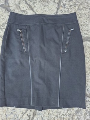 Ann Taylor Black Seamed Zip Pocket Stretch Pencil Mini Skirt Size 4P EUC