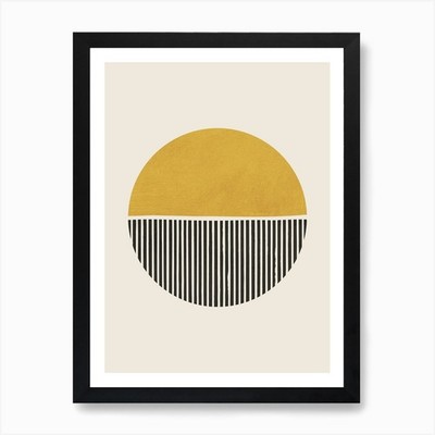 Minimalistische Linien Kreis Senf Kunst Gerahmtes Wandbild Poster Leinwanddruck Bild