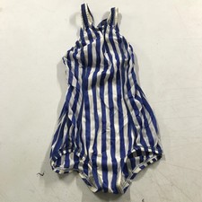 Vintage Speedo Swimsuit Womens 26 Blue White Striped One Piece Nylon USA