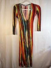 Fashion Nova Ivory Long Sleeve Deep V Neck Bodycon Dress Size XS Preowned