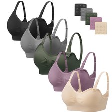 Nursing Bra 5 Pack Womens Maternity Breastfeeding Seamless Wireless Sleep wit...