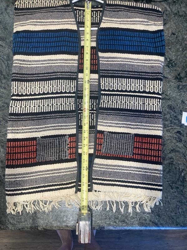 Vintage 1960s 1970s Mexican Blanket Rug Vest Sarape (28x20 inches)