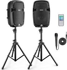 Pyle Wireless Portable 1000W Bluetooth PA Speaker System w/ Stands Mic Black