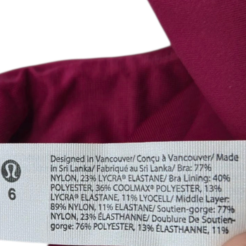 Lululemon Bra Women 6 Maroon Wunder Train Sports Long Line Athleisure LW2CNSS - Image 3 of 4