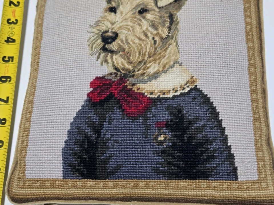 Vtg 1995 Mayflowers Needlepoint Wool Embroidered Airedale Terrier Dog Pillow - Image 3 of 4