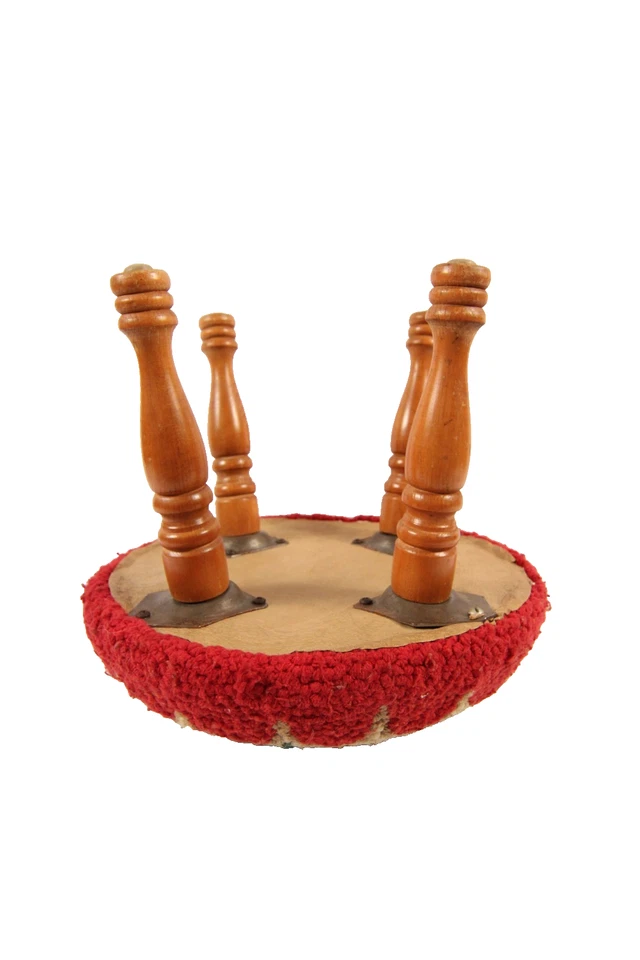 Small Foot Stool Floral Hook Rug Cover Red Green Blue Super Cute Gently Used - Image 4 of 4