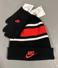 Nike Boys 8/20 Futura Foldover Beanie Hat Glove Set 2 PC Black/University Red