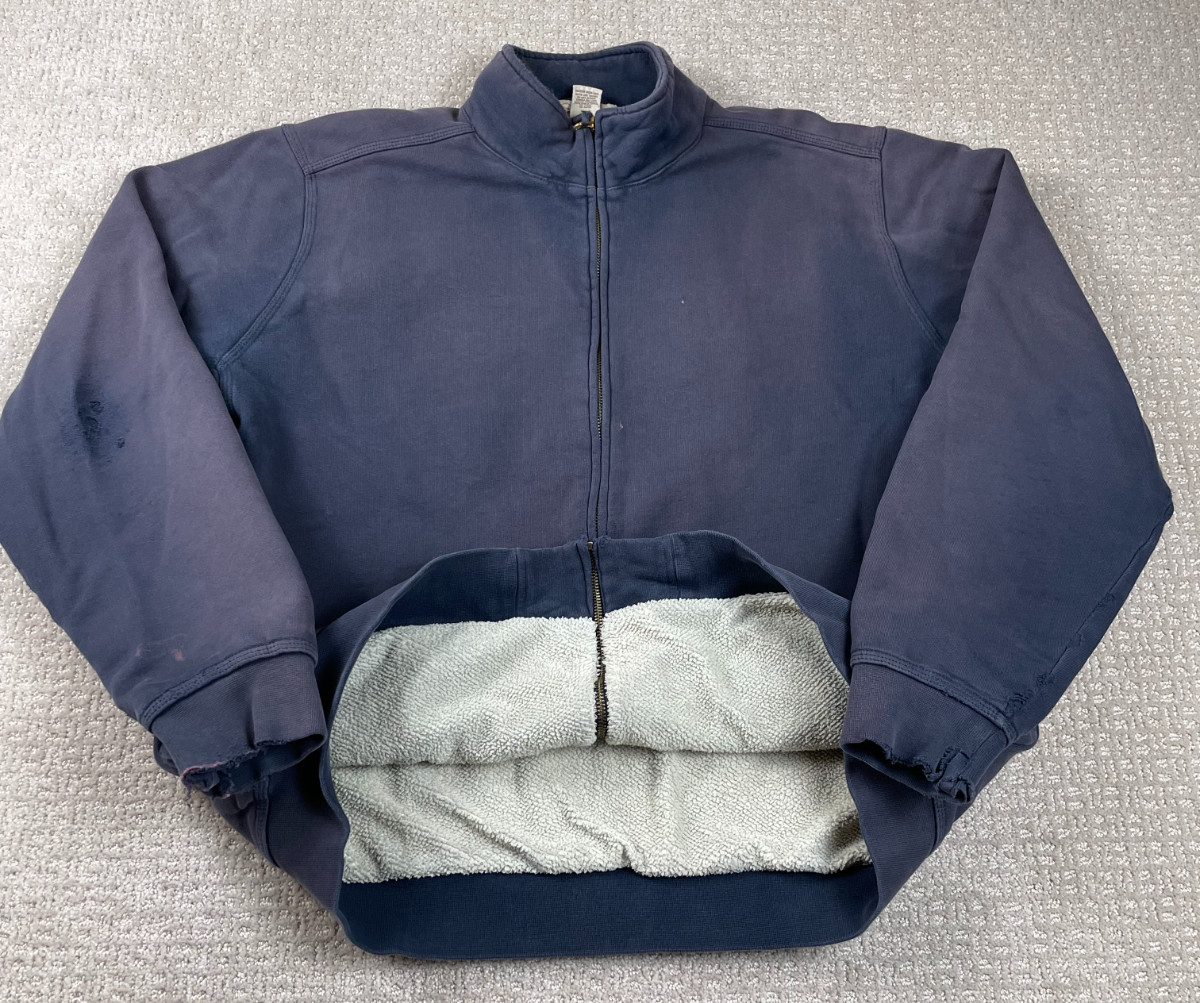 LL Bean Jacket Mens L Black Katahdin Iron Works Sherpa Lined Full Zip Distressed