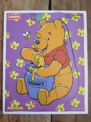 Vintage Disney Playskool POOH 7 Pieces Wooden Puzzle Pooh's Favorite Snack Hunny