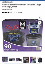 Member's Mark 33-Gallon Power Flex Drawstring Trash Bags 90 ct.