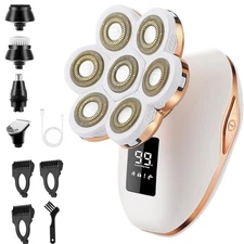 5-In-1 Electric Razors for Women, Wet/Dry 7D Rechargeable Rotary Shaver for Leg