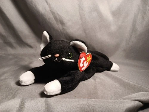 Ty Beanie Baby Zip the Cat 1993 Black White, Vintage Collectible PVC Pellets
