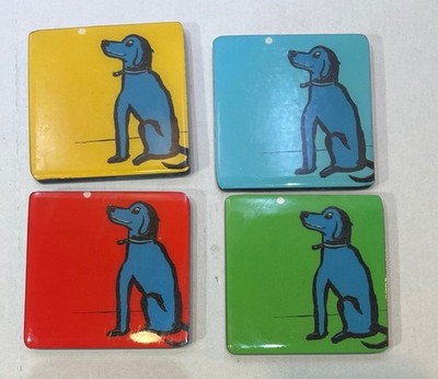 George Rodrigue Blue Dog Coasters Ceramic Tile Cork Back Vintage Pop Art Set 4