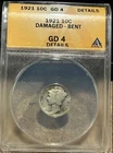 1921 🗽 US MERCURY Liberty HEAD DIME ANACS GRADED GOOD 🗝 KEY DATE Low Mintage