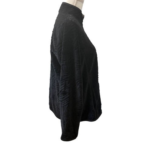 Black Swirl Pattern Full-Zip Fleece Jacket Womans Size L/G Soft Warm Outerwear - Picture 4 of 13