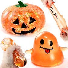 2Pcs Halloween Squishies Set, Ghost Glitter Pumpkin Squeeze Toys