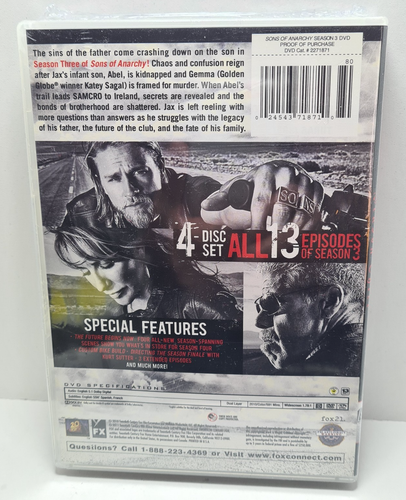 Sons of Anarchy Temporada 3 DVD 4 Discos Set 2010 Importación EE. UU. Sellado - Imagen 2 de 4