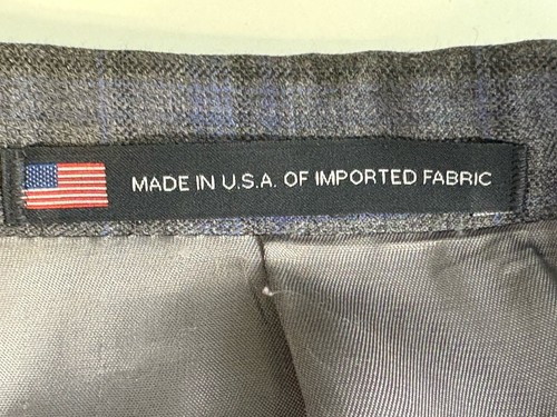 Hart Schaffer Marx Men’s Blazer Size 48 L Blue Gray Plaid 2 Button Made In USA - Picture 15 of 16