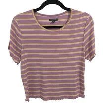 Wild Fable retro twee striped y2k soft ribbed ruffle lettuce hem tee size XXL