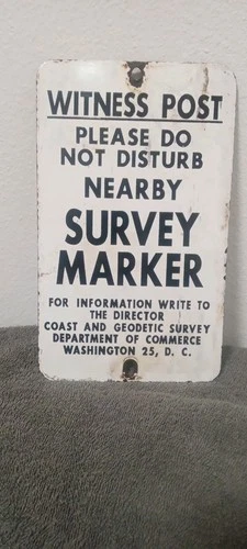Vintage Porcelain Industrial Sign - Coast & Geodetic Survey, Survey Marker