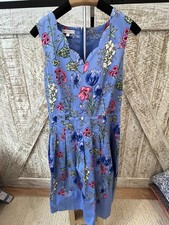 Talbots RSVP Blue Sleeveless Floral Pockets Cotton Fit Flare Dress  Size 6