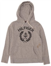TOMMY HILFIGER Womens Graphic Hoodie Jumper UK 10 Small Grey Cotton DN28