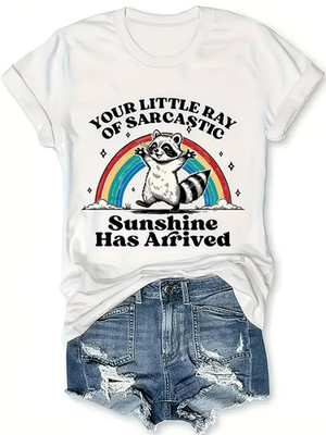 Plus Size, Sarcasm Lover Tee - Raccoon with Rainbow ''Quirky Positivity'' Phrase