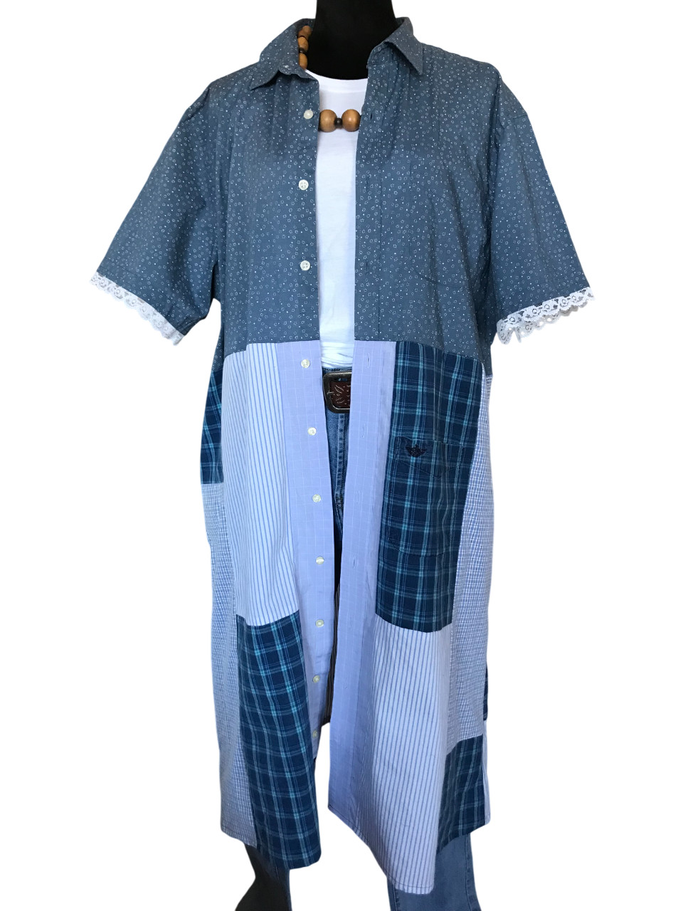 Upcycled Boho Button-Down Duster, Handmade Patchw… - image 7