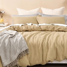 PHF 100 Cotton Waffle Duvet Cover Queen, Ultra Soft Khaki