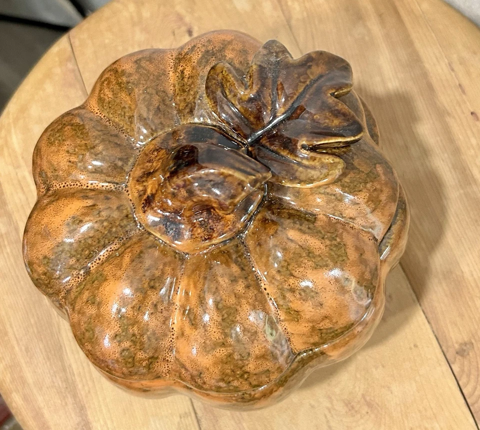 Tarro de galletas de calabaza plato de caramelo plato de cerámica esmaltada decoración de otoño Foto 3 de 4