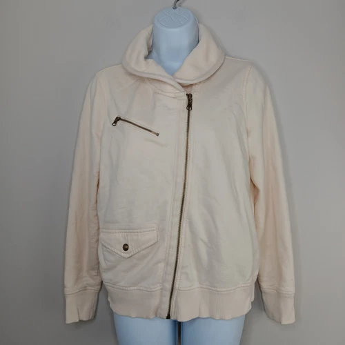 OFF WHITE Lauren Jeans Co Giacca Donna Taglia S Maglia Avorio Cerniera Collo Alto Y2K