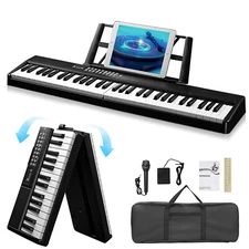 Folding Piano Keyboard 61 Key Portable Piano Semi-Weighted Key MIDI Bluetooth