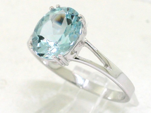 Aquamarin Ring 585 Weißgold 14Kt Gold natürlicher Aquamarin oval facettiert - Bild 2 von 8