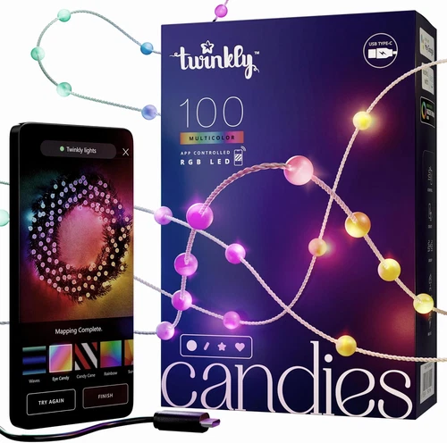 Twinkly Candies Pearl-Shaped Light String with 100 RGB Leds. 6 Meters. Clear Wir