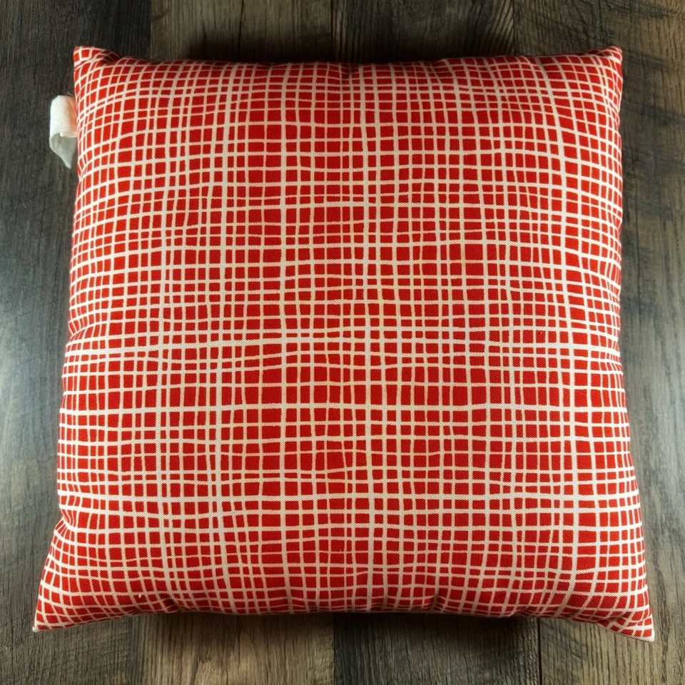 WEST ELM Pillow 17X 17 Red Blue Ivory Geo Print Canvas Reversible Throw Cushion - Image 3 of 4