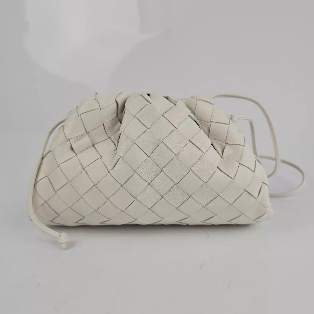 Bottega Veneta Mini Pouch Intrecciato Chalk White And Gold Leather Clutch  New