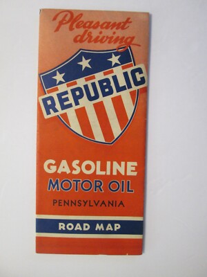 Republic Oil Gasoline Road Map of Pennsylvania 1940