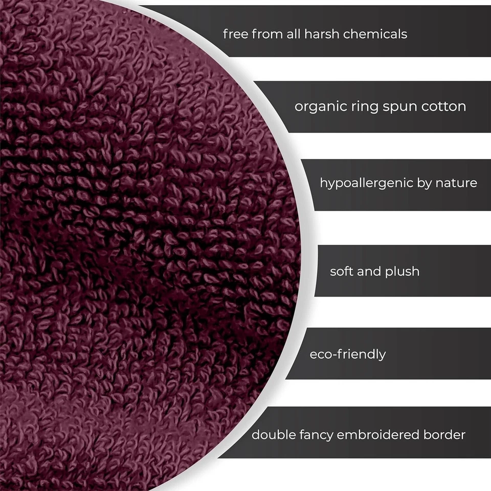 8 PCS BURGUNDYTOWEL GIFT SET (2 BATH, 2 HAND, 4 WASHCLOTH TOWELS) 100% COTTON - Image 4 of 4