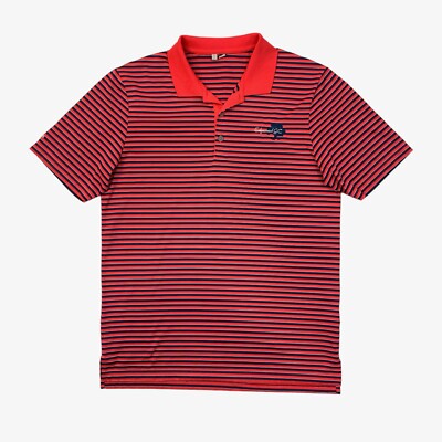 Adidas Polo Shirt Mens M Medium Coral Striped Performance 3 Stripe Edgewood GC