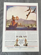 1929 Hawaii Tourist Bureau Sport Dive Boat Cruise Matson Lassco Travel Ad