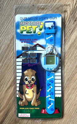 Vintage Innovative Time 90s Virtual Pet Dog Blue Gray Animal Toy Wrist Watch