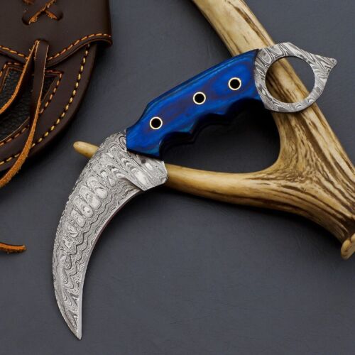 Custom HandMade Damascus Steel Beautiful Hunting Survival Camping Karambit Knife - Photo 1/5