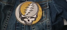 Grateful Dead Steal Your Face Silver/ Gold Glitter 5 Inch Iron On Patch