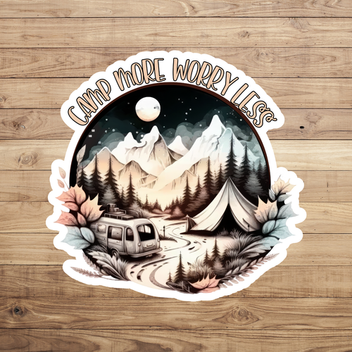 Camping sticker vinyl decal camp more worry less campfire outdoor ...